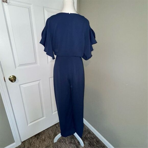 Badgley Mischka Women's Cowl Neck Flutter Sleeve Jumpsuit Navy Blue Size 4 - Picture 4 of 16
